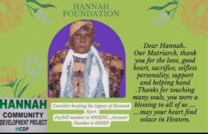 Celebrating Hannah - Founder Hannah Community Development Foundation